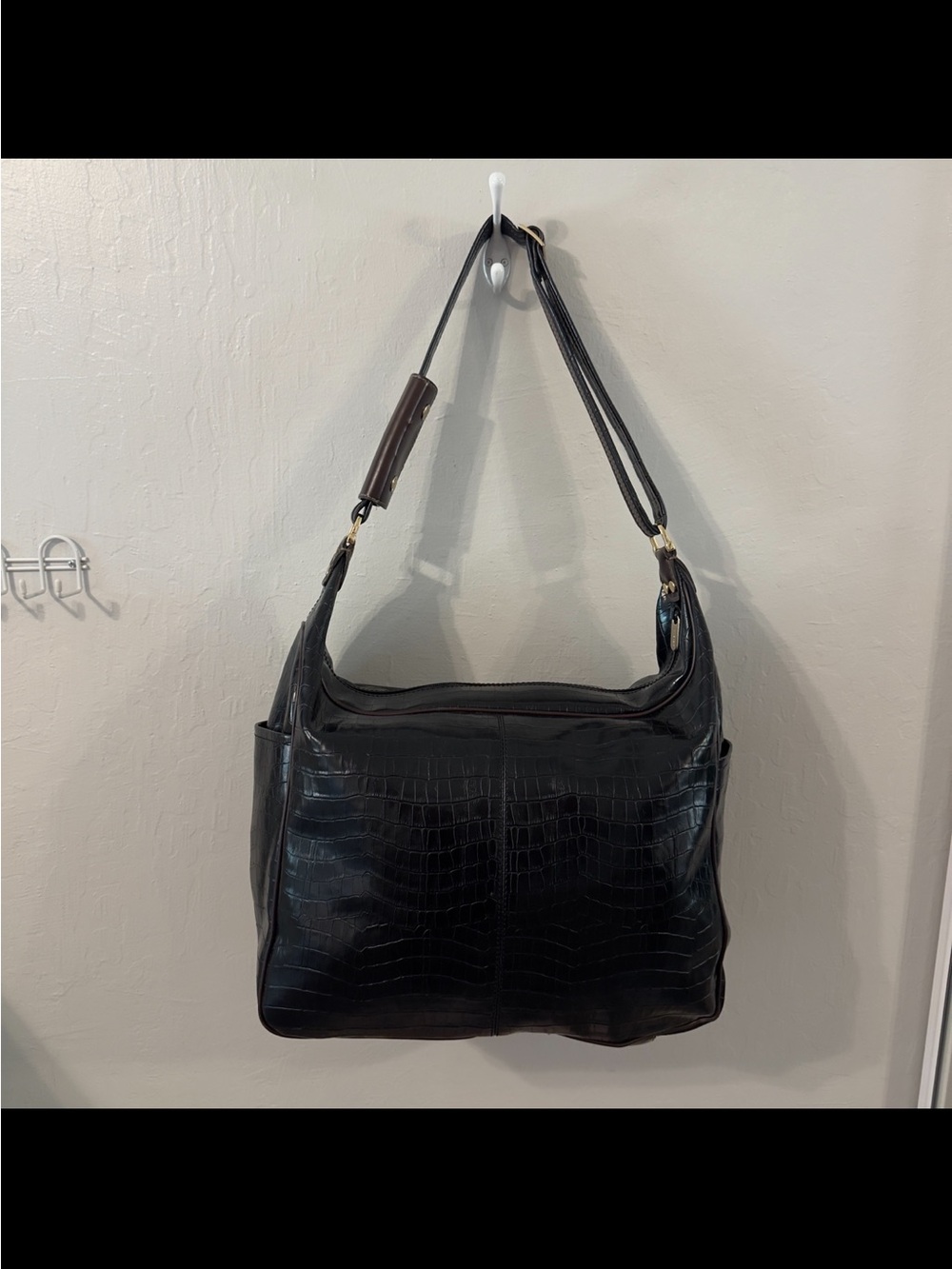 Huge Y2K Nine West Black Croc-Embossed Travel Bag